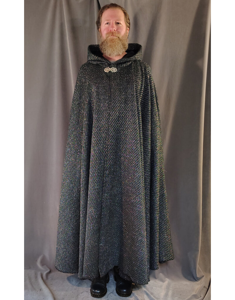 Cloakmakers.com 5871-Green & Silver Basket Weave Twill Cloak w/ Gothic Rose Clasp