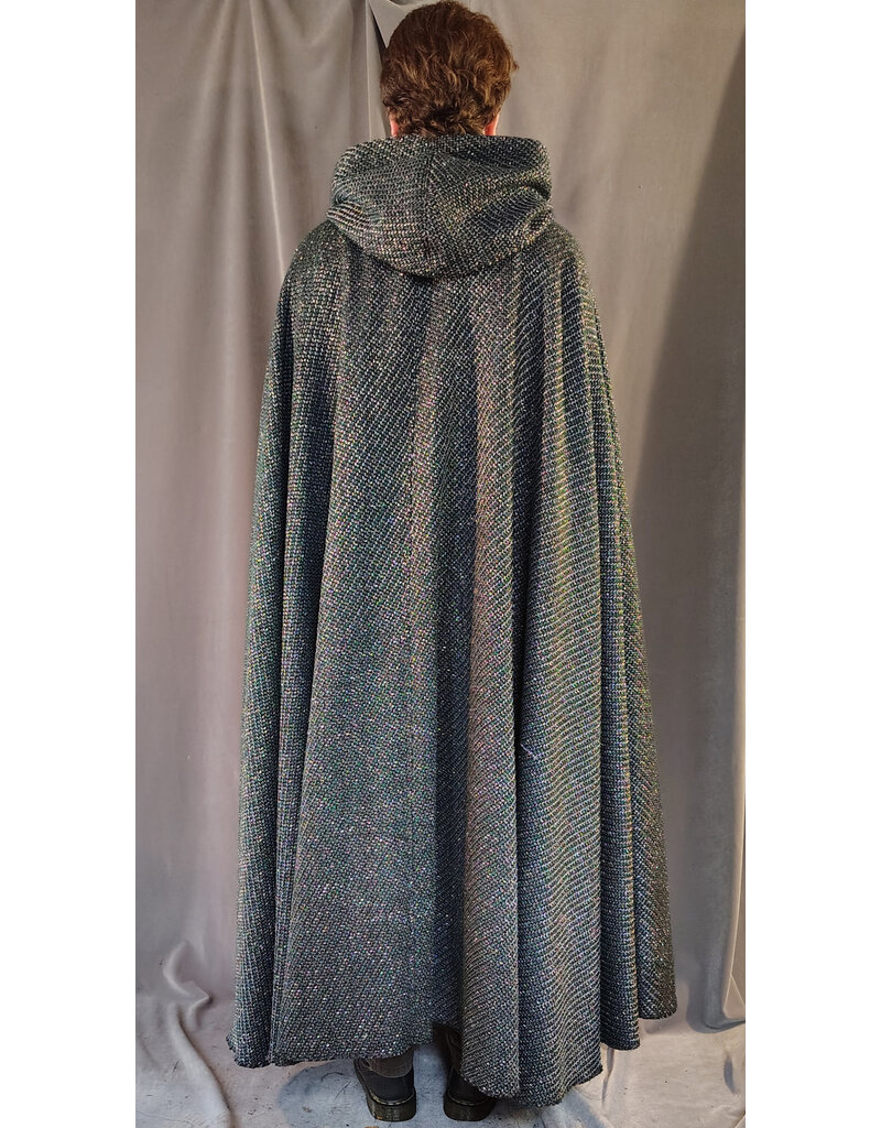 Cloakmakers.com 5871-Green & Silver Basket Weave Twill Cloak w/ Gothic Rose Clasp