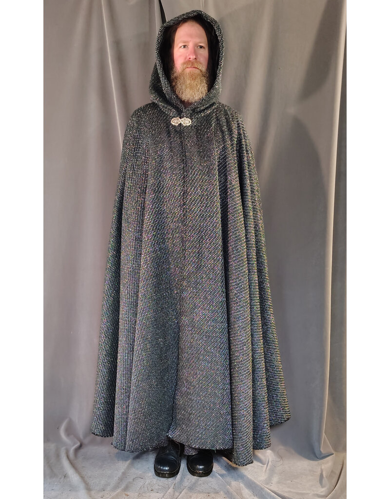 Cloakmakers.com 5871-Green & Silver Basket Weave Twill Cloak w/ Gothic Rose Clasp