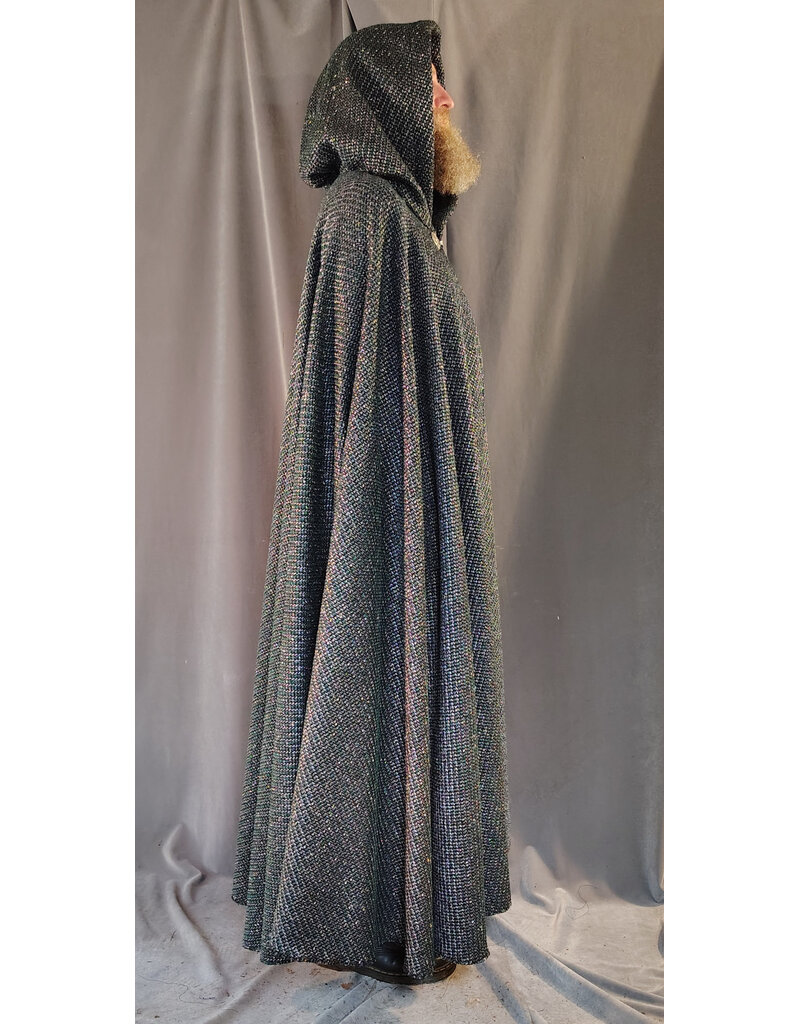 Cloakmakers.com 5871-Green & Silver Basket Weave Twill Cloak w/ Gothic Rose Clasp