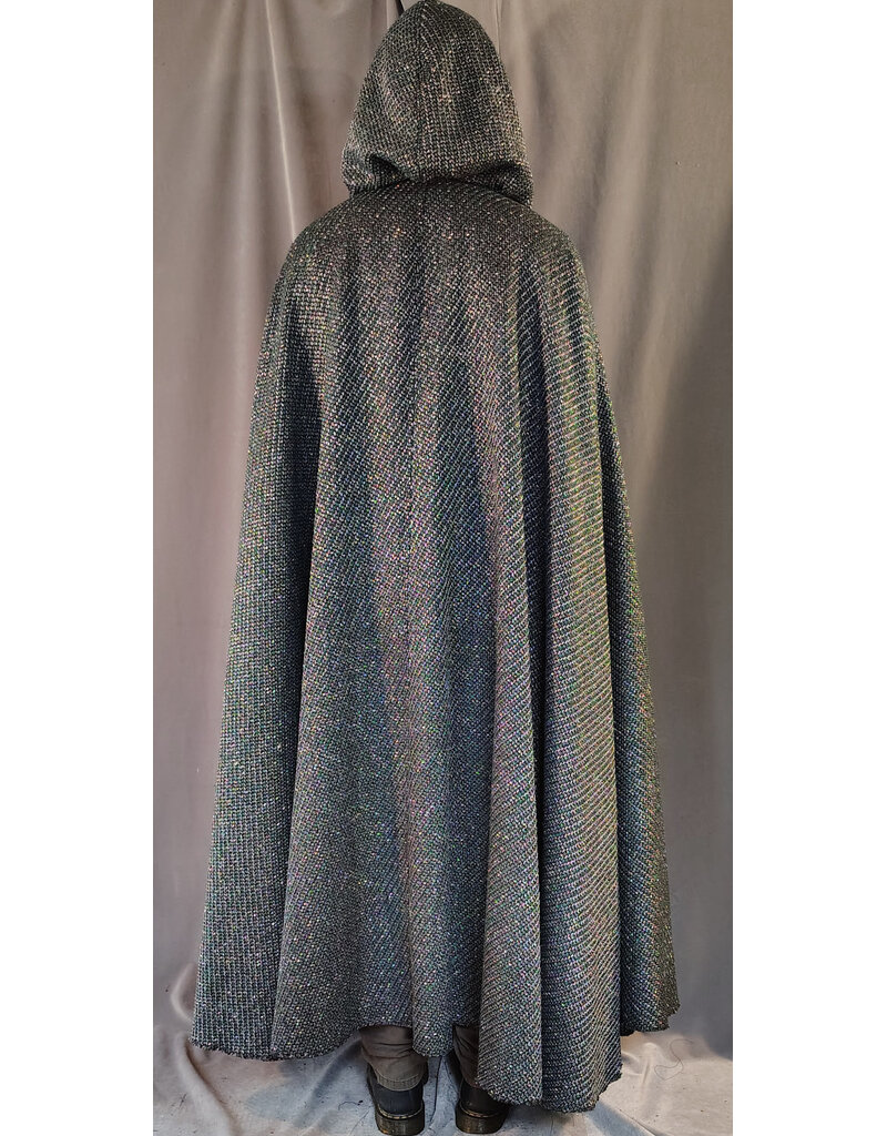 Cloakmakers.com 5871-Green & Silver Basket Weave Twill Cloak w/ Gothic Rose Clasp