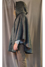 Cloakmakers.com 5872-Green & Silver Basket Weave Twill Ruana Cloak w/ Green Velvet Hood Lining