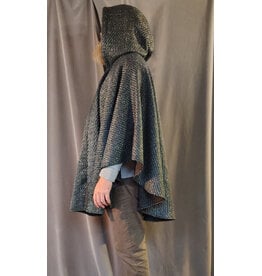Cloakmakers.com 5872-Green & Silver Basket Weave Twill Ruana Cloak w/ Green Velvet Hood Lining