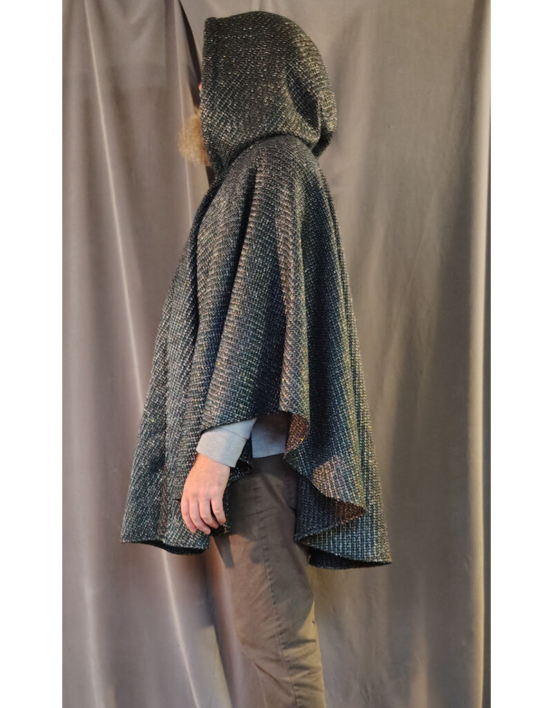 Cloakmakers.com 5872-Green & Silver Basket Weave Twill Ruana Cloak w/ Green Velvet Hood Lining