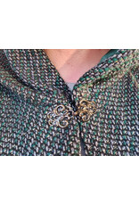Cloakmakers.com 5872-Green & Silver Basket Weave Twill Ruana Cloak w/ Green Velvet Hood Lining