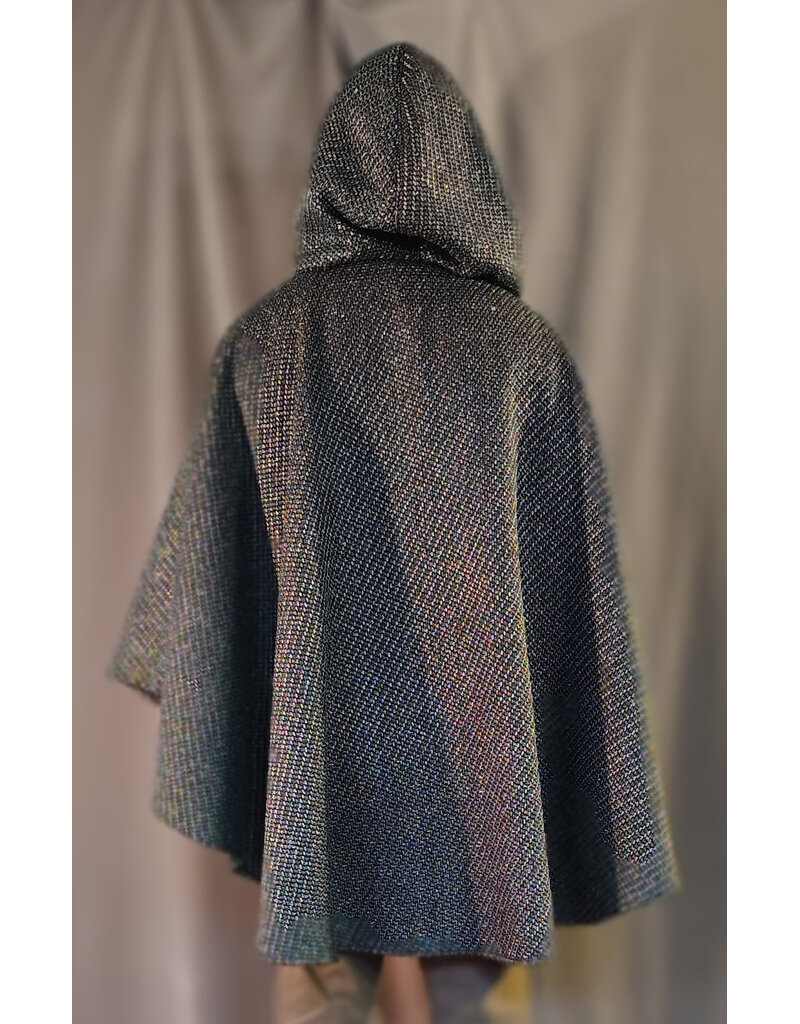 Cloakmakers.com 5872-Green & Silver Basket Weave Twill Ruana Cloak w/ Green Velvet Hood Lining