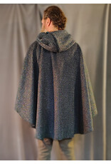 Cloakmakers.com 5872-Green & Silver Basket Weave Twill Ruana Cloak w/ Green Velvet Hood Lining