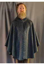 Cloakmakers.com 5872-Green & Silver Basket Weave Twill Ruana Cloak w/ Green Velvet Hood Lining