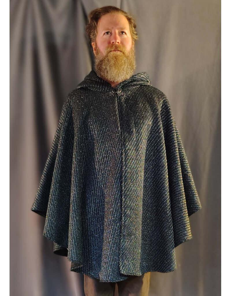 Cloakmakers.com 5872-Green & Silver Basket Weave Twill Ruana Cloak w/ Green Velvet Hood Lining