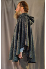 Cloakmakers.com 5872-Green & Silver Basket Weave Twill Ruana Cloak w/ Green Velvet Hood Lining