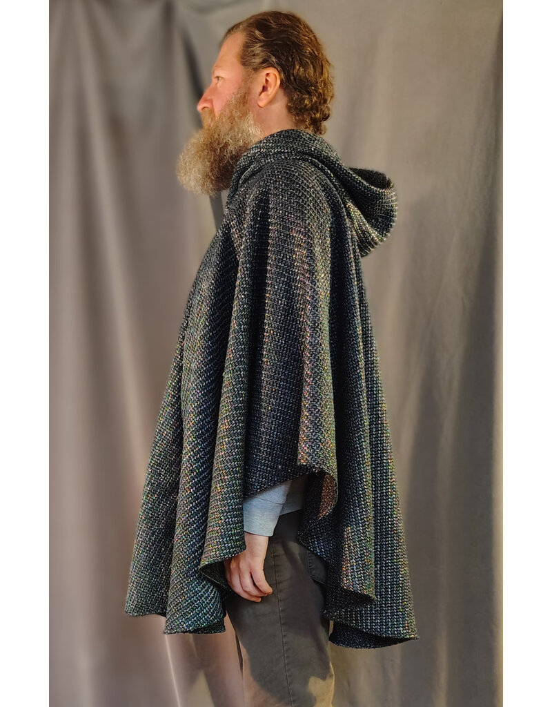 Cloakmakers.com 5872-Green & Silver Basket Weave Twill Ruana Cloak w/ Green Velvet Hood Lining