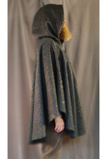 Cloakmakers.com 5872-Green & Silver Basket Weave Twill Ruana Cloak w/ Green Velvet Hood Lining