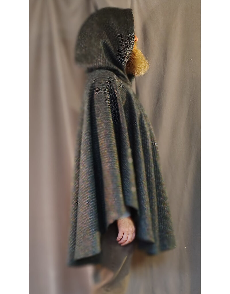 Cloakmakers.com 5872-Green & Silver Basket Weave Twill Ruana Cloak w/ Green Velvet Hood Lining