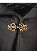 Cloakmakers.com 5723-Washable Black Cotton Cloak w/ Green & Gold Striped Pockets & Antiqued Gold Clasp
