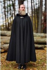 Cloakmakers.com 5873-Washable Black Wool Cloak w/ Black Velvet Hood Lining & Triple Medallion Clasp