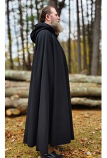Cloakmakers.com 5873-Washable Black Wool Cloak w/ Black Velvet Hood Lining & Triple Medallion Clasp