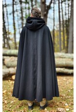 Cloakmakers.com 5873-Washable Black Wool Cloak w/ Black Velvet Hood Lining & Triple Medallion Clasp
