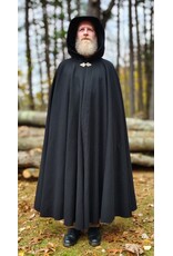 Cloakmakers.com 5873-Washable Black Wool Cloak w/ Black Velvet Hood Lining & Triple Medallion Clasp