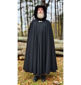 Cloakmakers.com 5873-Washable Black Wool Cloak w/ Black Velvet Hood Lining & Triple Medallion Clasp