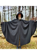 Cloakmakers.com 5873-Washable Black Wool Cloak w/ Black Velvet Hood Lining & Triple Medallion Clasp