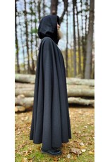 Cloakmakers.com 5873-Washable Black Wool Cloak w/ Black Velvet Hood Lining & Triple Medallion Clasp