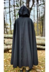Cloakmakers.com 5873-Washable Black Wool Cloak w/ Black Velvet Hood Lining & Triple Medallion Clasp