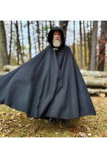 Cloakmakers.com 5873-Washable Black Wool Cloak w/ Black Velvet Hood Lining & Triple Medallion Clasp
