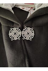 Cloakmakers.com 5874-Washable Black Faux Wool Cloak w/ Stag Embroidery & Silver Velvet Hood Lining