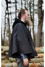 Cloakmakers.com 5874-Washable Black Faux Wool Cloak w/ Stag Embroidery & Silver Velvet Hood Lining