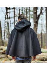 Cloakmakers.com 5874-Washable Black Faux Wool Cloak w/ Stag Embroidery & Silver Velvet Hood Lining