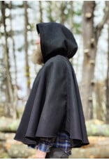 Cloakmakers.com 5874-Washable Black Faux Wool Cloak w/ Stag Embroidery & Silver Velvet Hood Lining