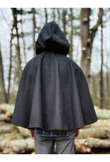 Cloakmakers.com 5874-Washable Black Faux Wool Cloak w/ Stag Embroidery & Silver Velvet Hood Lining