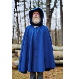 Cloakmakers.com 5875-Blue Wool Blend Cloak w/ Black Velvet Hood Lining & Gothic Rose Clasp, washable