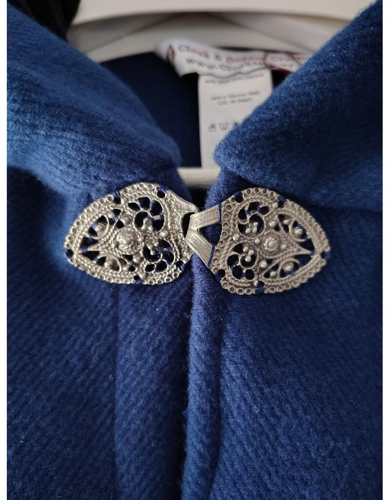 Cloakmakers.com 5875-Washable Blue Wool Blend Cloak w/ Black Velvet Hood Lining & Gothic Rose Clasp