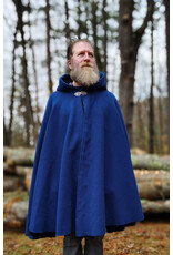 Cloakmakers.com 5875-Blue Wool Blend Cloak w/ Black Velvet Hood Lining & Gothic Rose Clasp, washable