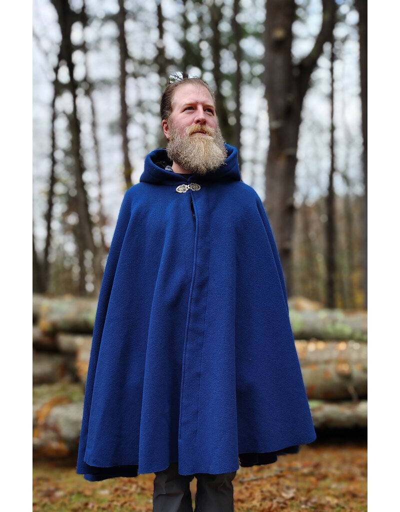 Cloakmakers.com 5875-Washable Blue Wool Blend Cloak w/ Black Velvet Hood Lining & Gothic Rose Clasp