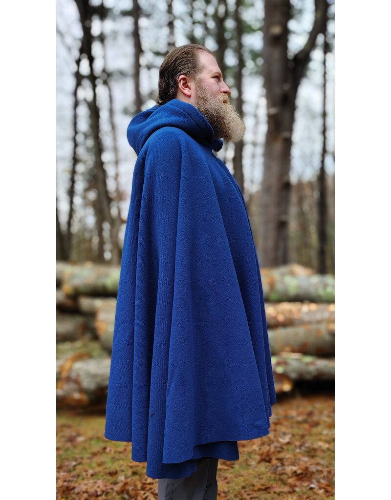 Cloakmakers.com 5875-Blue Wool Blend Cloak w/ Black Velvet Hood Lining & Gothic Rose Clasp, washable