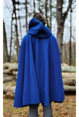 Cloakmakers.com 5875-Washable Blue Wool Blend Cloak w/ Black Velvet Hood Lining & Gothic Rose Clasp