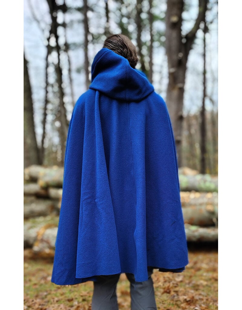 Cloakmakers.com 5875-Washable Blue Wool Blend Cloak w/ Black Velvet Hood Lining & Gothic Rose Clasp