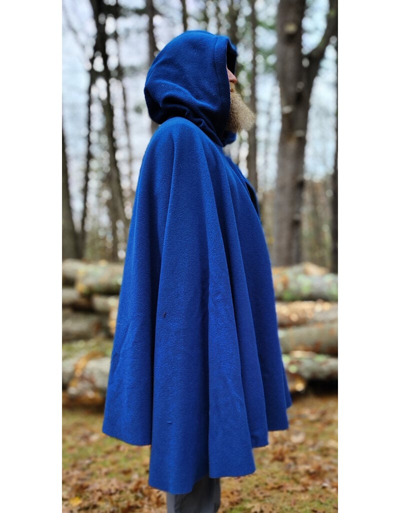 Cloakmakers.com 5875-Washable Blue Wool Blend Cloak w/ Black Velvet Hood Lining & Gothic Rose Clasp