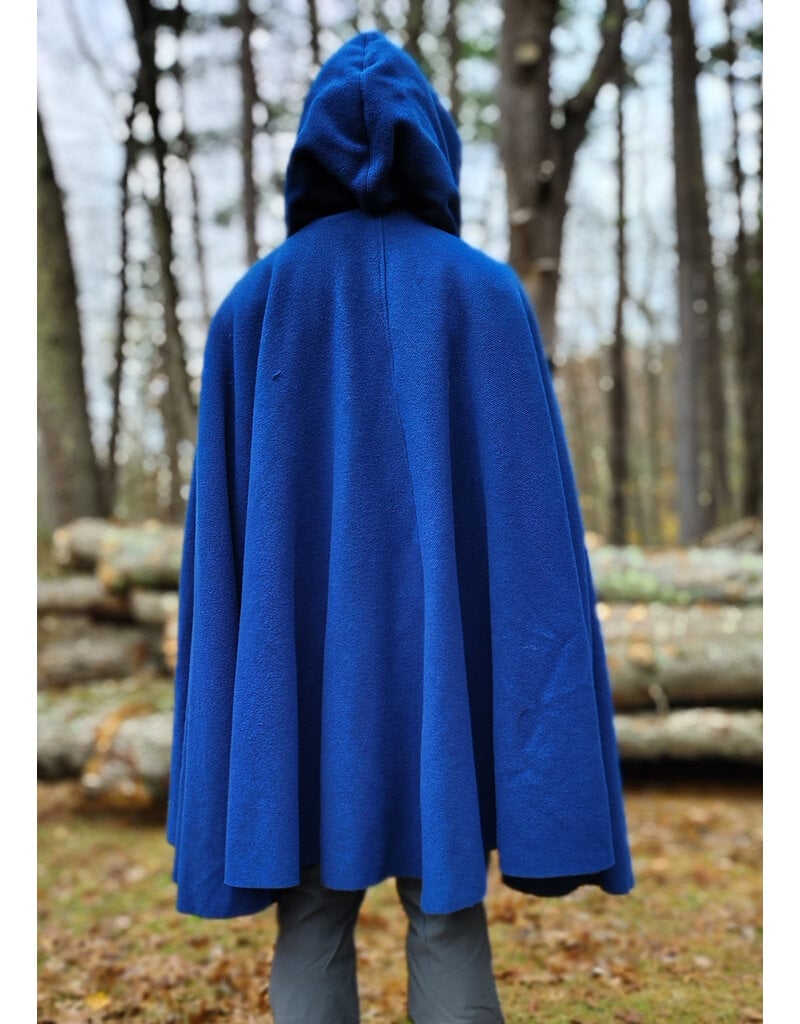 Cloakmakers.com 5875-Washable Blue Wool Blend Cloak w/ Black Velvet Hood Lining & Gothic Rose Clasp
