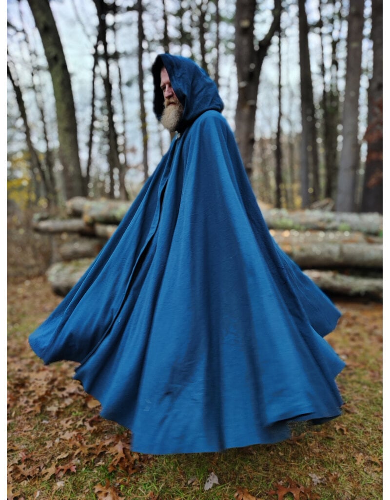 Cloakmakers.com 5876-Washable Blue Teal Wool Blend Cloak w/ Black Velvet Hood Lining