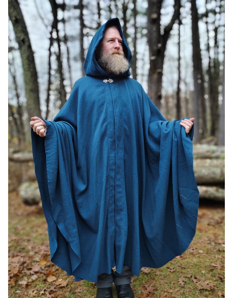 Cloakmakers.com 5876-Washable Blue Teal Wool Blend Cloak w/ Black Velvet Hood Lining