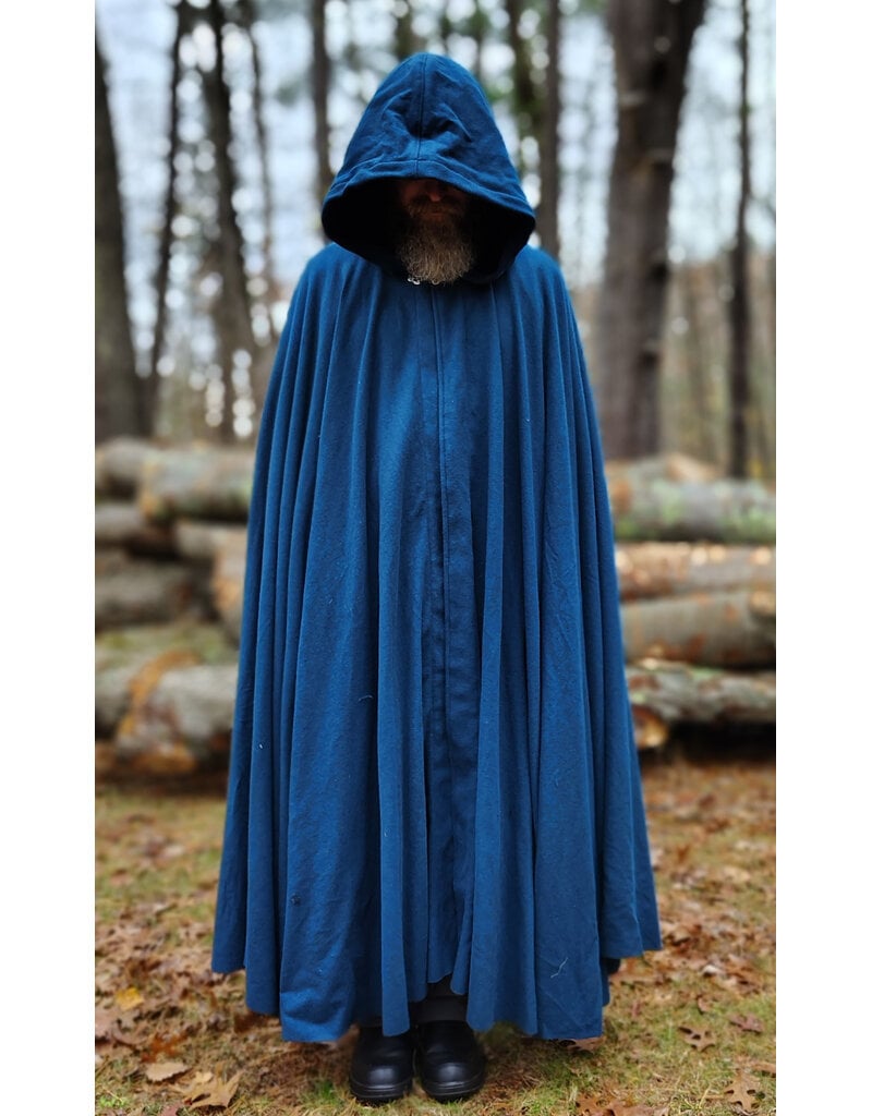 Cloakmakers.com 5876-Washable Blue Teal Wool Blend Cloak w/ Black Velvet Hood Lining