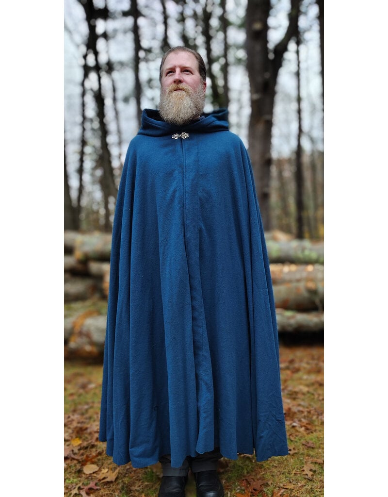 Cloakmakers.com 5876-Washable Blue Teal Wool Blend Cloak w/ Black Velvet Hood Lining