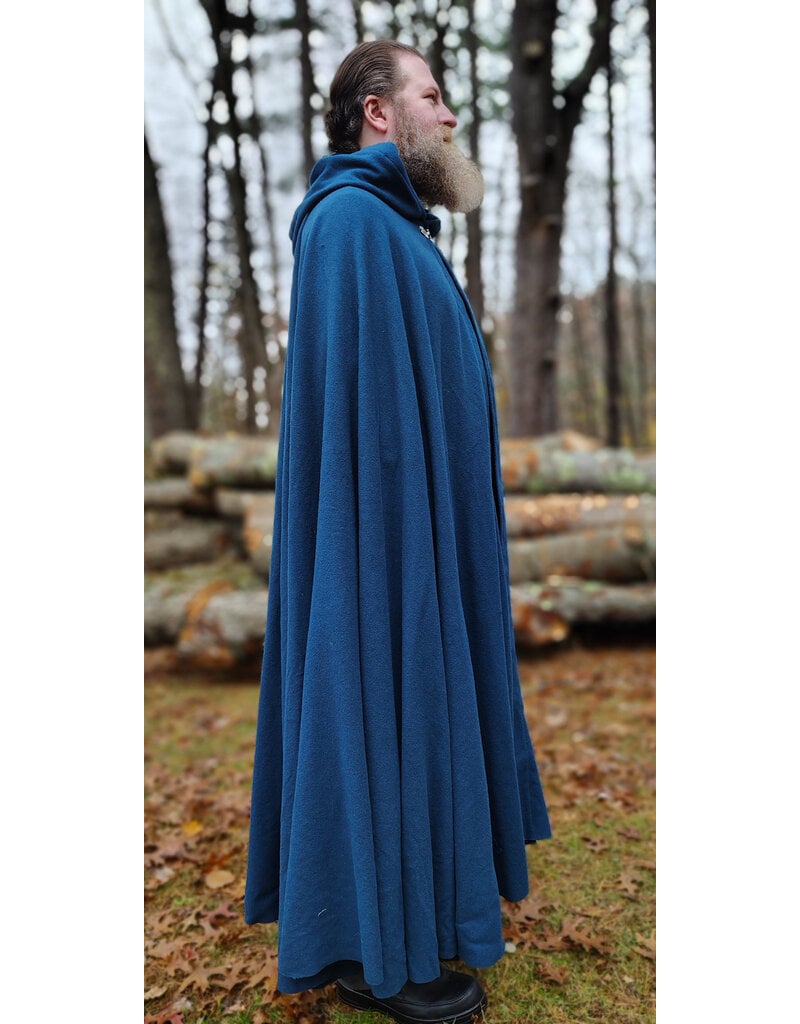 Cloakmakers.com 5876-Washable Blue Teal Wool Blend Cloak w/ Black Velvet Hood Lining