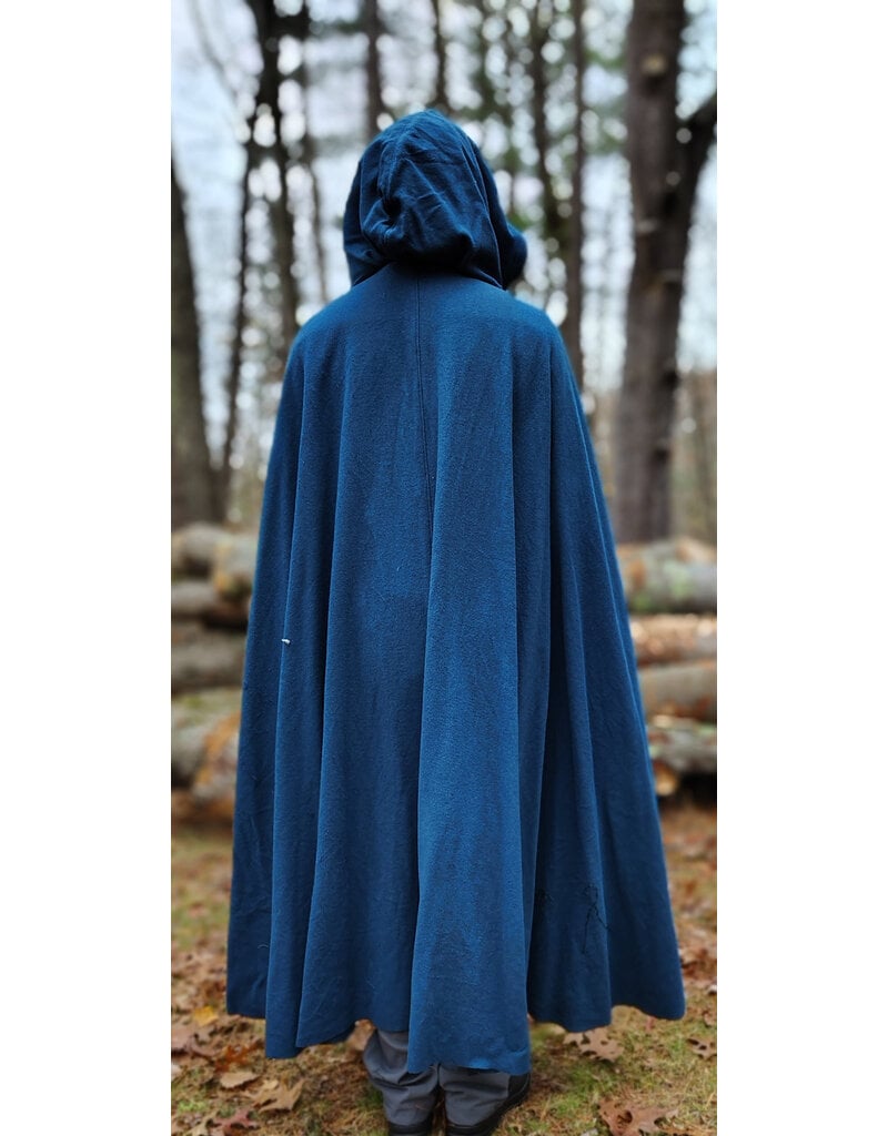 Cloakmakers.com 5876-Washable Blue Teal Wool Blend Cloak w/ Black Velvet Hood Lining