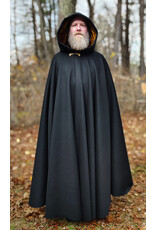 Cloakmakers.com 5877-Long Black Wool Blend Cloak w/ Burnt Gold Hood Lining & Battle Axes Clasp