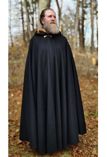Cloakmakers.com 5877-Long Black Wool Blend Cloak w/ Burnt Gold Hood Lining & Battle Axes Clasp