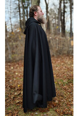 Cloakmakers.com 5877-Long Black Wool Blend Cloak w/ Burnt Gold Hood Lining & Battle Axes Clasp